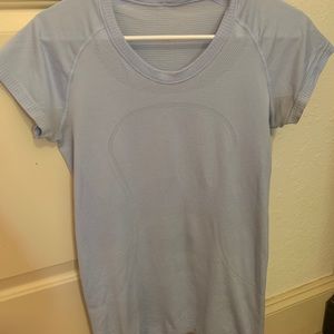 blue short sleeve lulu lemon shirt